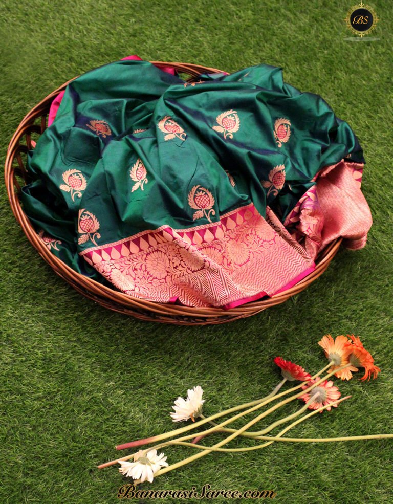 Pure Banarasi Handloom Katan Silk Green Color Saree