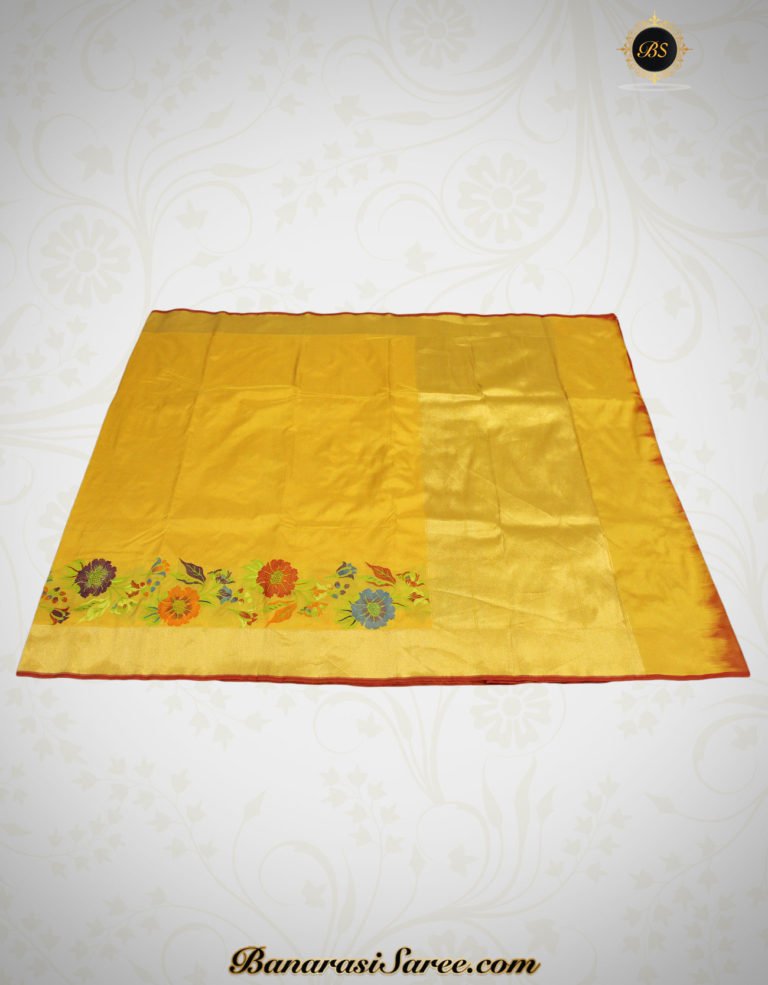 Pure Banarasi Handloom Katan Silk Multicolor Floral Skirt Saree - Image 2