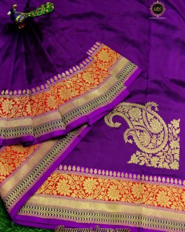 Pure Banarasi Handloom Katan Silk Purple Color Koniya Pallu Saree