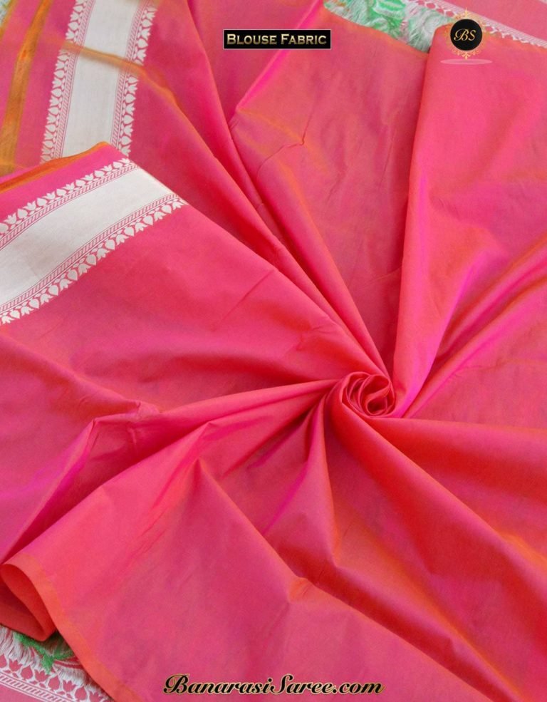 Pure Banarasi Handloom Katan Silk Peach Color Cutwork Patola Saree - Image 4