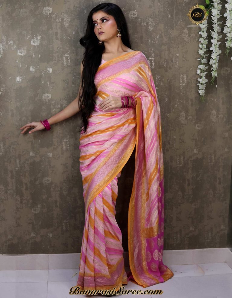Pure Banarasi Handloom Khaddi Chiffon Pink Shades Rangkat Saree