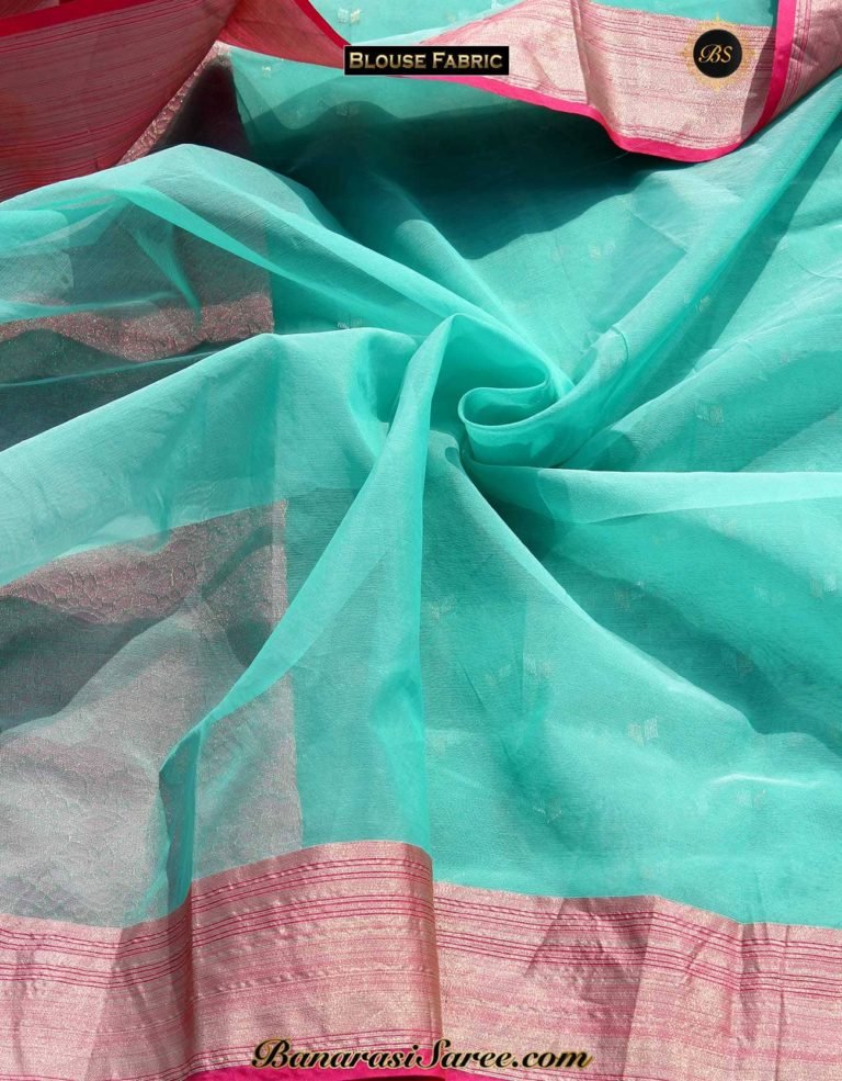 Banarasi Handloom Kora Silk Zari Booty Saree - Image 4
