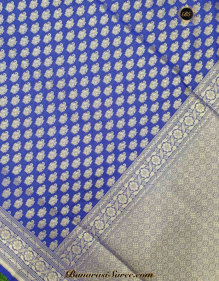 Banarasi Handloom Soft Silk Royal Blue Color Zari Booty Saree - Image 2