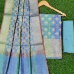 Banarasi Handloom Cotton Silk Sky Blue Color Zari Boota Suit